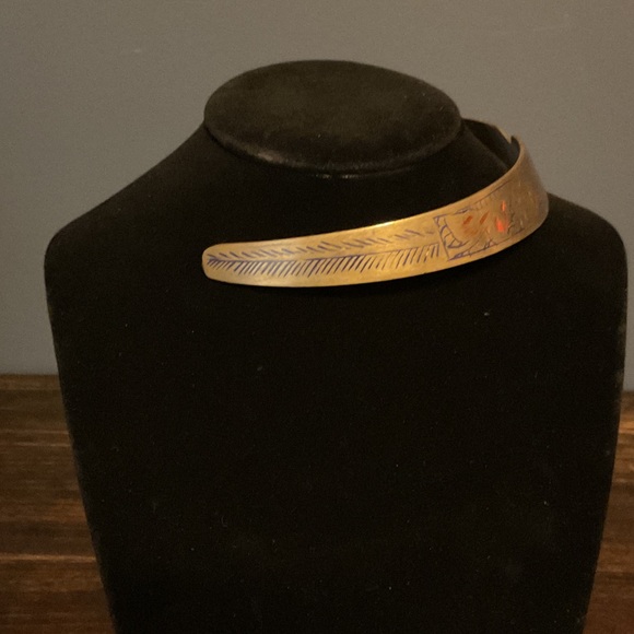 Unique Vintage Gold and Blue Inlay Choker Necklace - Picture 2 of 3